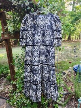Olivia James the Label Navy White Tiered Maxi Dress Women's Size Extra Small